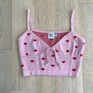 Princess Polly Pink Hearts Cropped Cami (XS/S)